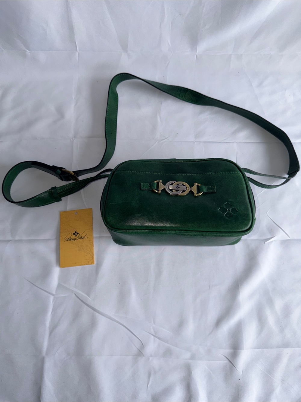 Patricia Nash Emerald Green Leather Crossbody with Gold Hardware